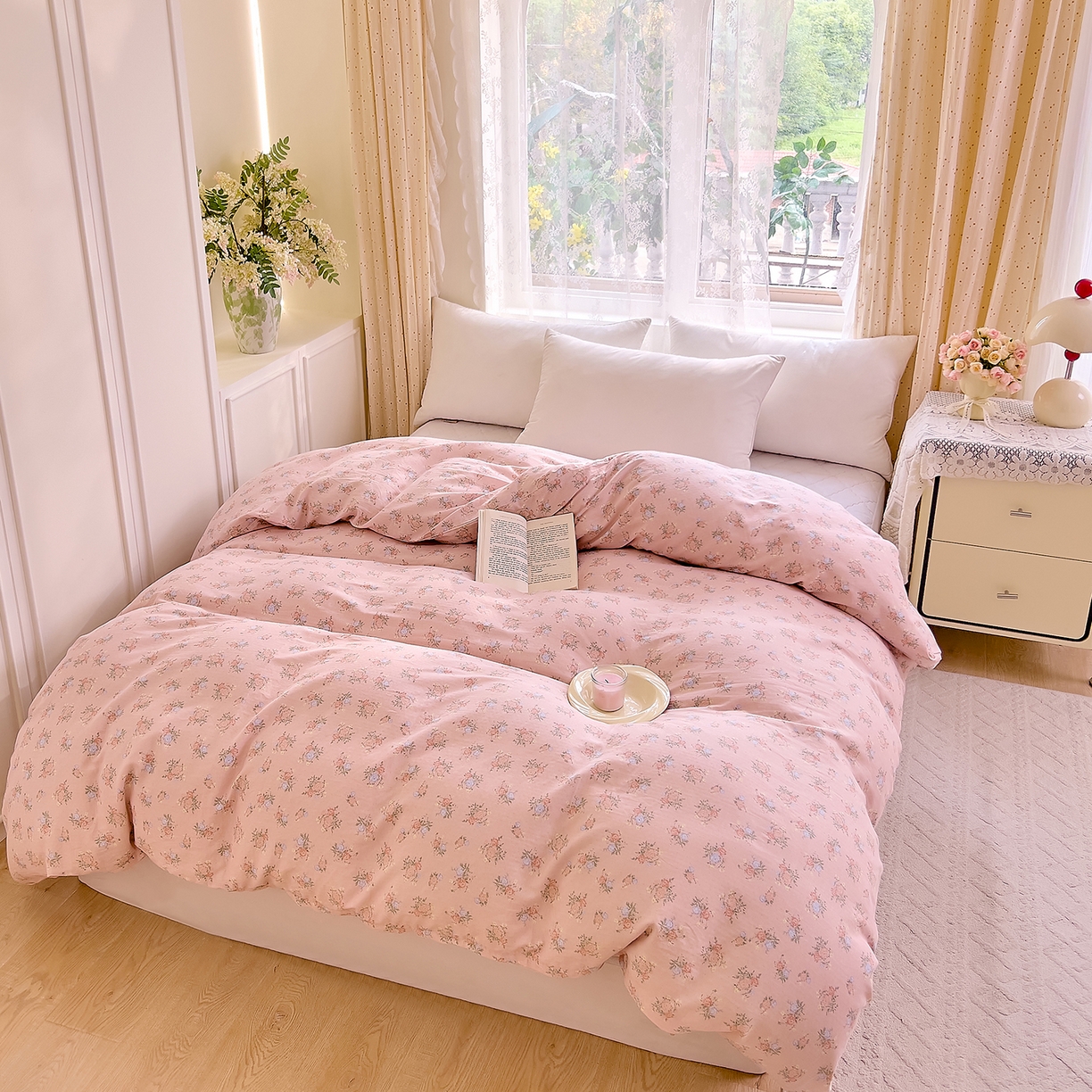 91家纺网 家纺一手货源 找家纺 DoDo 兜兜 2026新款全棉纯棉柔软双层纱单品被套系列（可定做尺寸） 浅茉