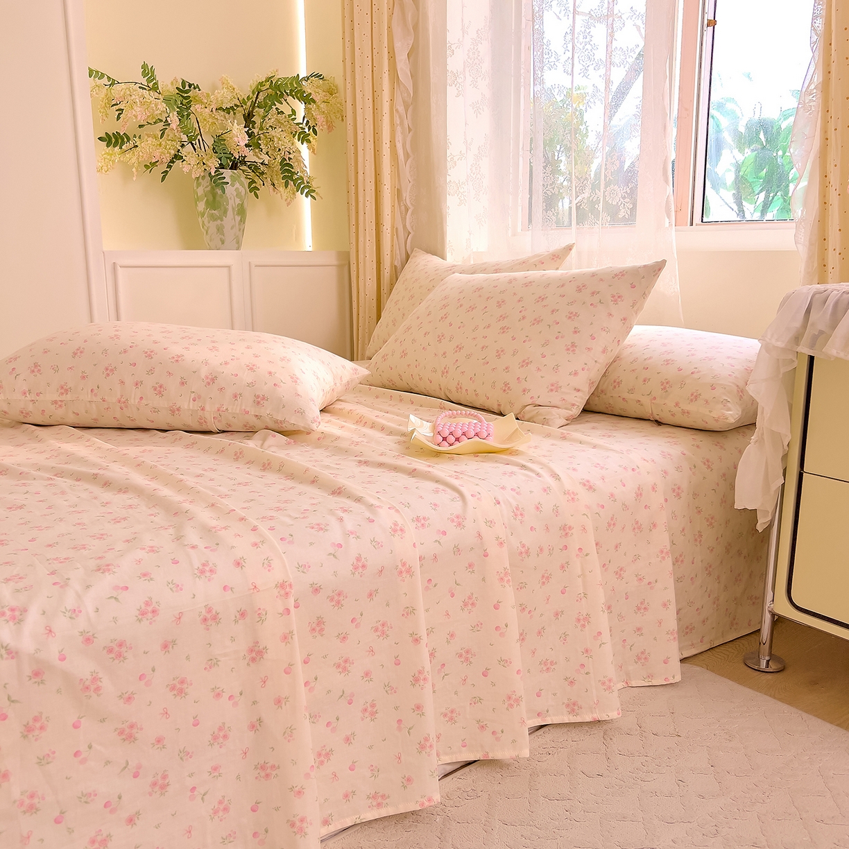 91家纺网 家纺一手货源 找家纺 DoDo 兜兜 2026新款全棉纯棉柔软双层纱单品床单系列（可定做尺寸） 格桑花-粉