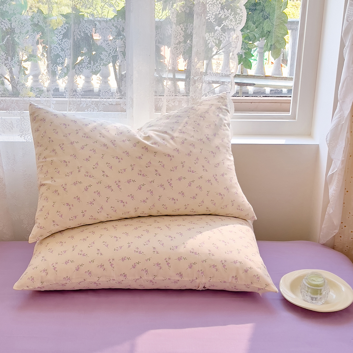 91家纺网 家纺一手货源 找家纺 DoDo 兜兜 2026新款全棉纯棉柔软双层纱单品床单系列（可定做尺寸） 含笑-紫