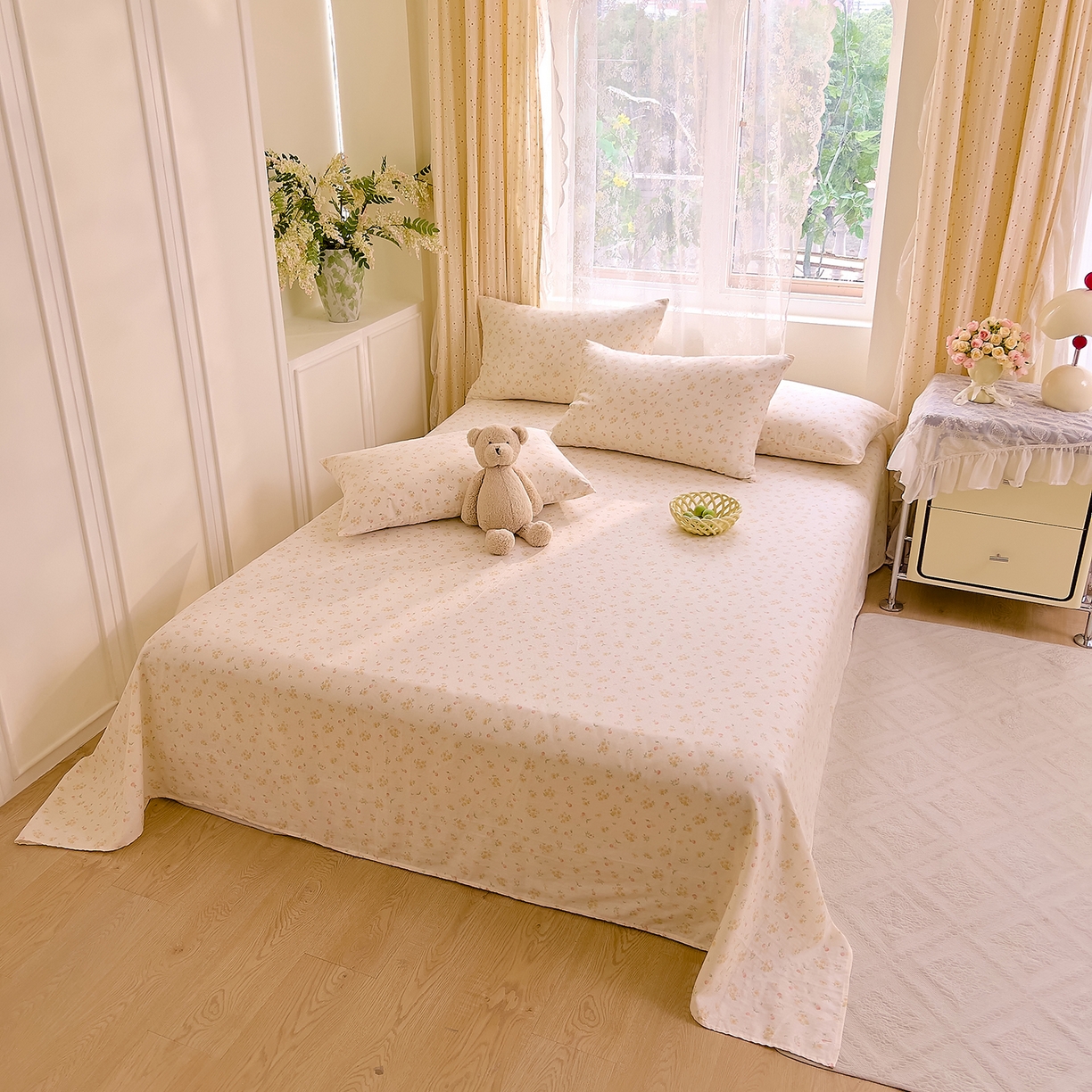 91家纺网 家纺一手货源 找家纺 DoDo 兜兜 2026新款全棉纯棉柔软双层纱单品床单系列（可定做尺寸） 格桑花-黄