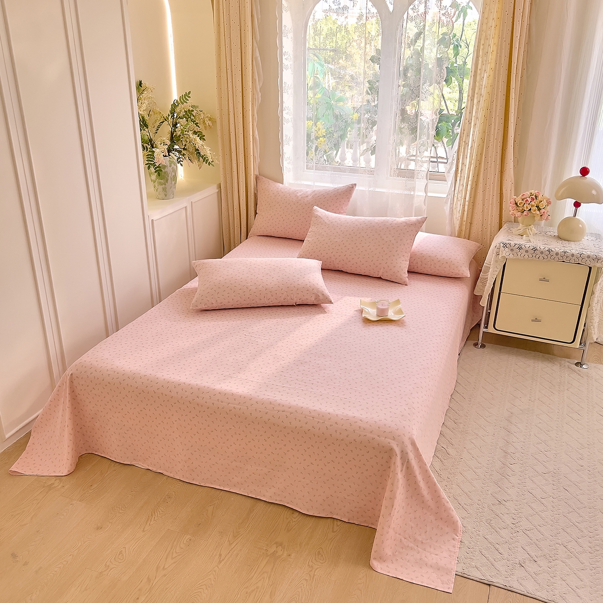 91家纺网 家纺一手货源 找家纺 DoDo 兜兜 2026新款全棉纯棉柔软双层纱单品床单系列（可定做尺寸） 甜梦