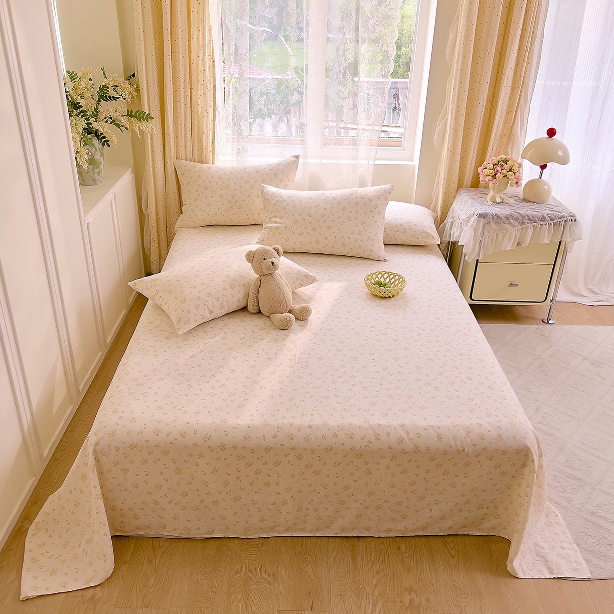 91家纺网 家纺一手货源 找家纺 DoDo 兜兜 2026新款全棉纯棉柔软双层纱单品床单系列（可定做尺寸） 格桑花-黄