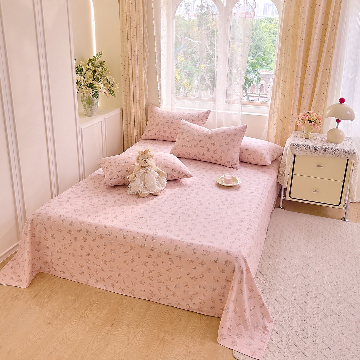 91家纺网 家纺一手货源 找家纺 DoDo 兜兜 2026新款全棉纯棉柔软双层纱单品床单系列（可定做尺寸） 浅茉