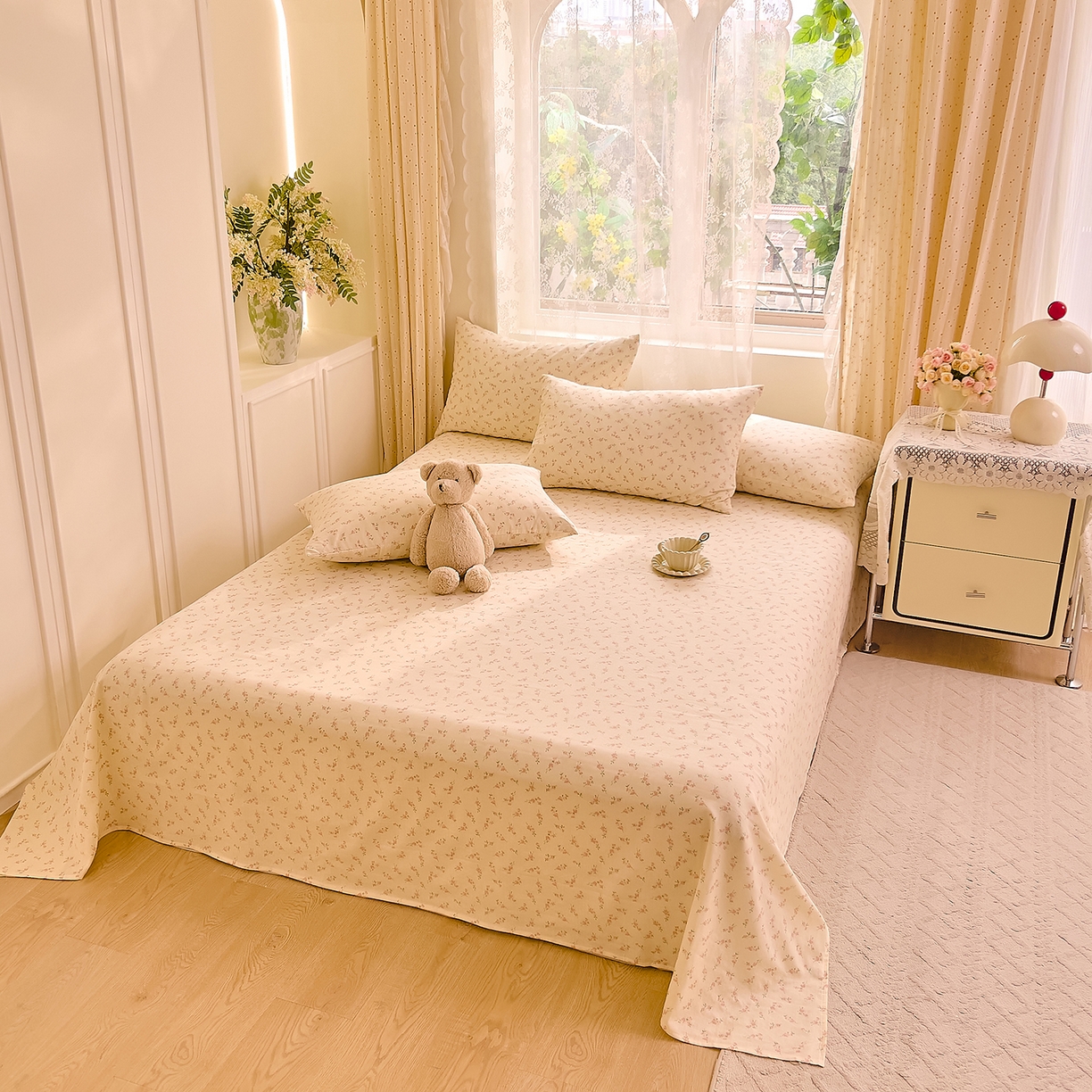 91家纺网 家纺一手货源 找家纺 DoDo 兜兜 2026新款全棉纯棉柔软双层纱单品床单系列（可定做尺寸） 含笑-粉