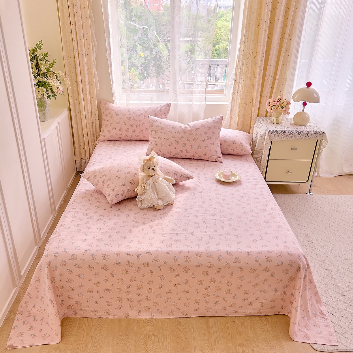 91家纺网 家纺一手货源 找家纺 DoDo 兜兜 2026新款全棉纯棉柔软双层纱单品床单系列（可定做尺寸） 浅茉