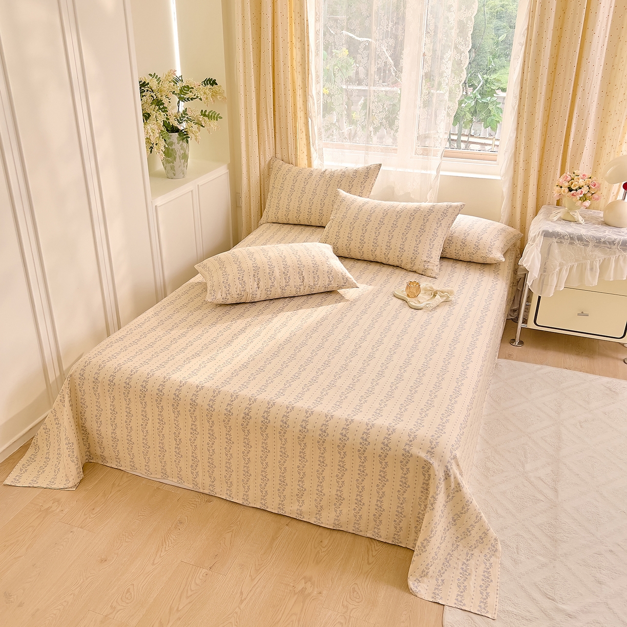 91家纺网 家纺一手货源 找家纺 DoDo 兜兜 2026新款全棉纯棉柔软双层纱单品床单系列（可定做尺寸） 芷若