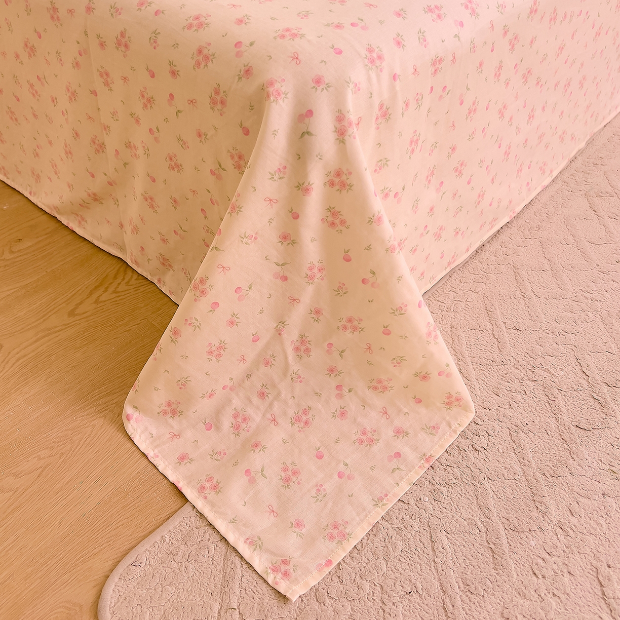 91家纺网 家纺一手货源 找家纺 DoDo 兜兜 2026新款全棉纯棉柔软双层纱单品床单系列（可定做尺寸） 格桑花-粉