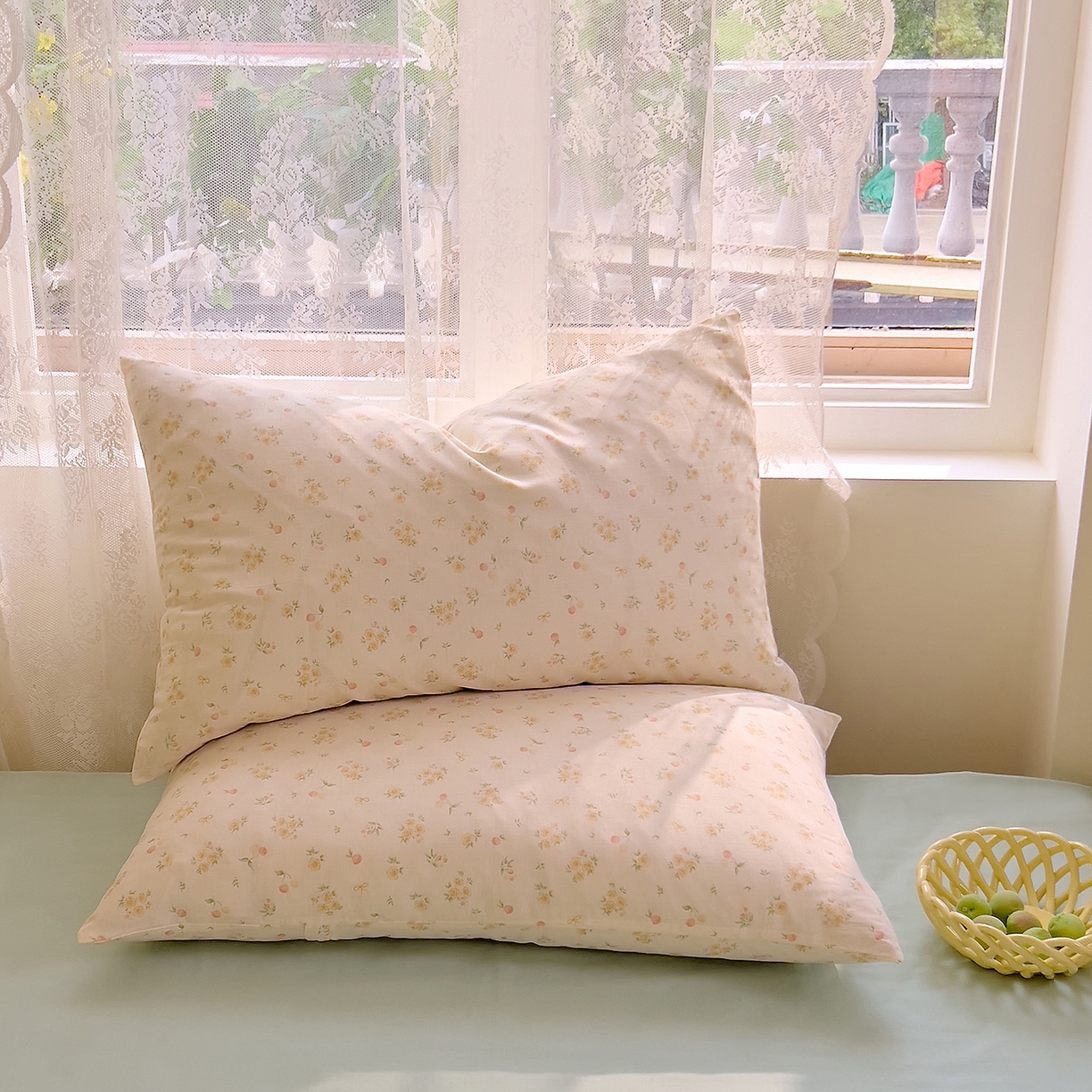 91家纺网 家纺一手货源 找家纺 DoDo 兜兜 2026新款全棉纯棉柔软双层纱单品床笠系列（可定做尺寸） 格桑花-黄