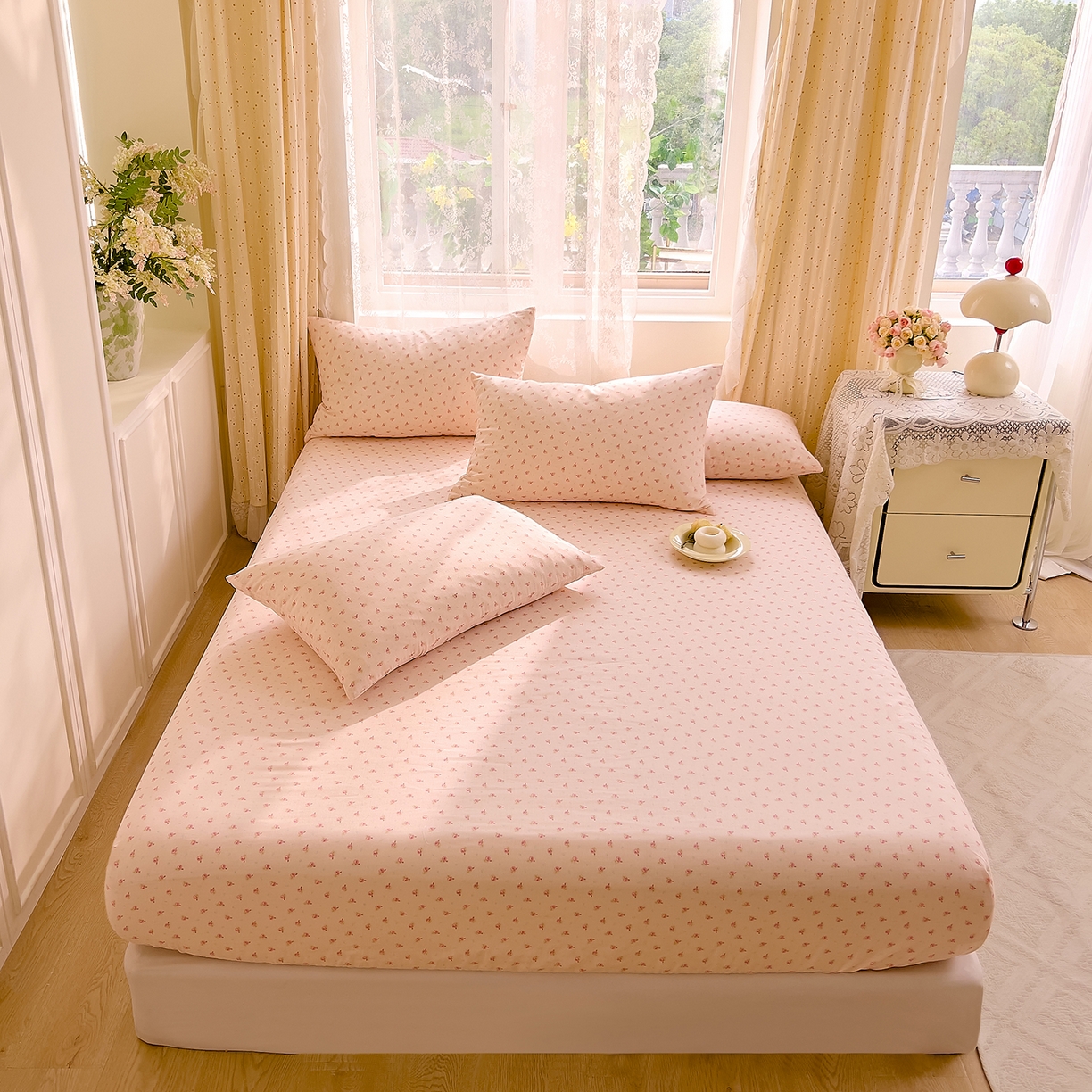 91家纺网 家纺一手货源 找家纺 DoDo 兜兜 2026新款全棉纯棉柔软双层纱单品床笠系列（可定做尺寸） 安妮