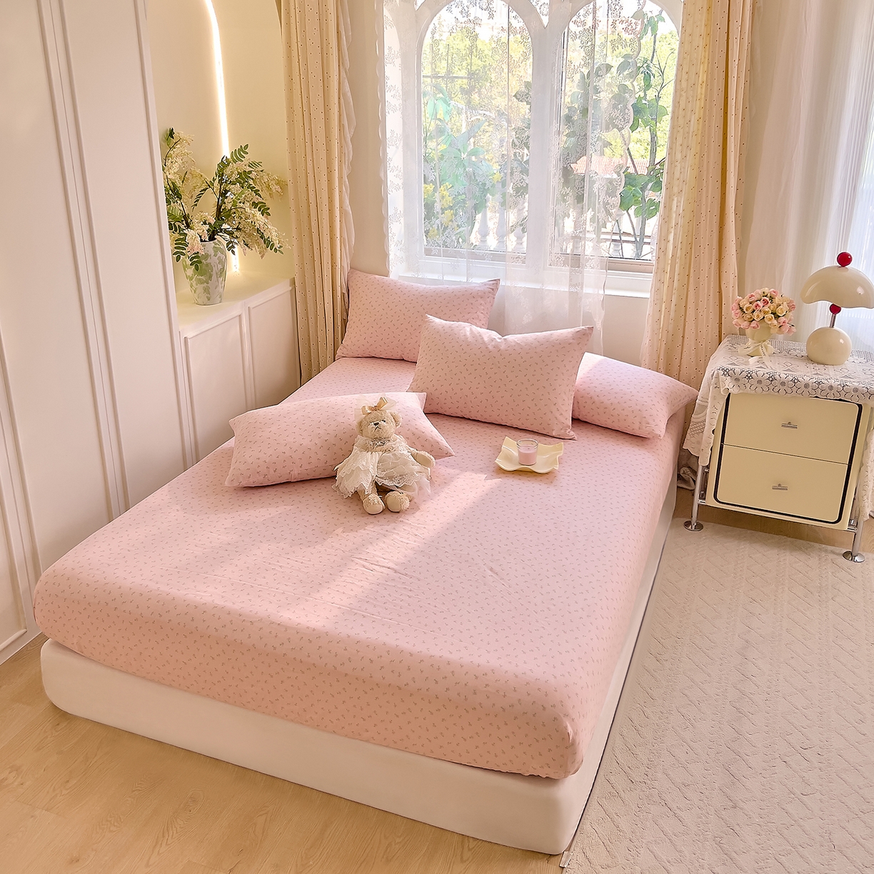 91家纺网 家纺一手货源 找家纺 DoDo 兜兜 2026新款全棉纯棉柔软双层纱单品床笠系列（可定做尺寸） 甜梦