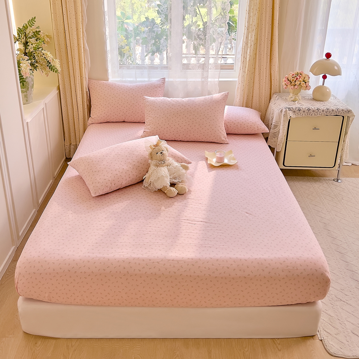 91家纺网 家纺一手货源 找家纺 DoDo 兜兜 2026新款全棉纯棉柔软双层纱单品床笠系列（可定做尺寸） 甜梦