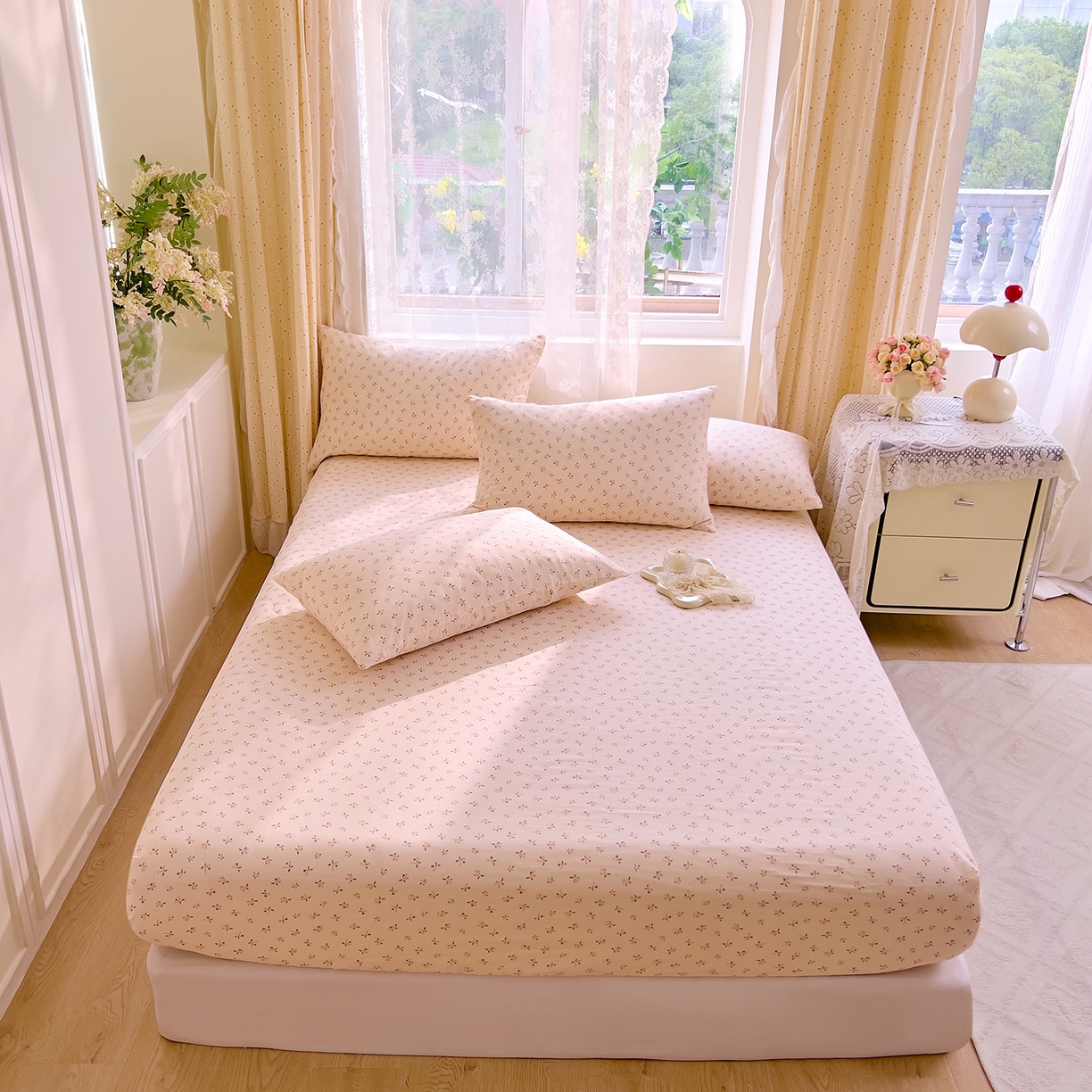 91家纺网 家纺一手货源 找家纺 DoDo 兜兜 2026新款全棉纯棉柔软双层纱单品床笠系列（可定做尺寸） 乔安娜