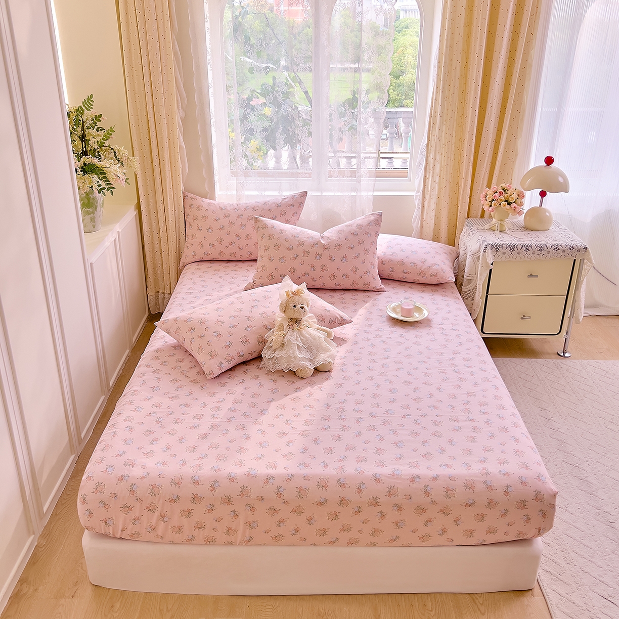 91家纺网 家纺一手货源 找家纺 DoDo 兜兜 2026新款全棉纯棉柔软双层纱单品床笠系列（可定做尺寸） 浅茉