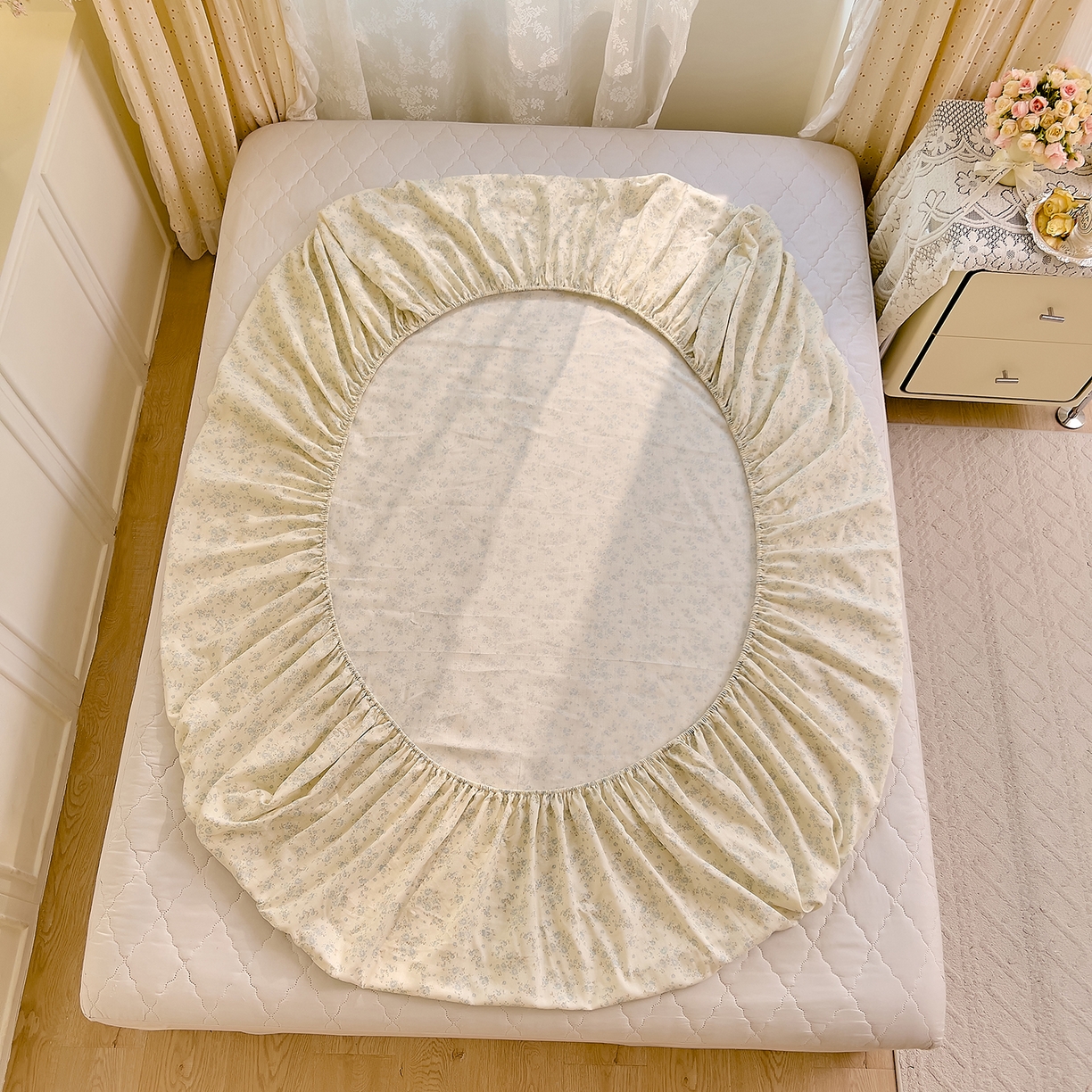 91家纺网 家纺一手货源 找家纺 DoDo 兜兜 2026新款全棉纯棉柔软双层纱单品床笠系列（可定做尺寸） 爱洛伊