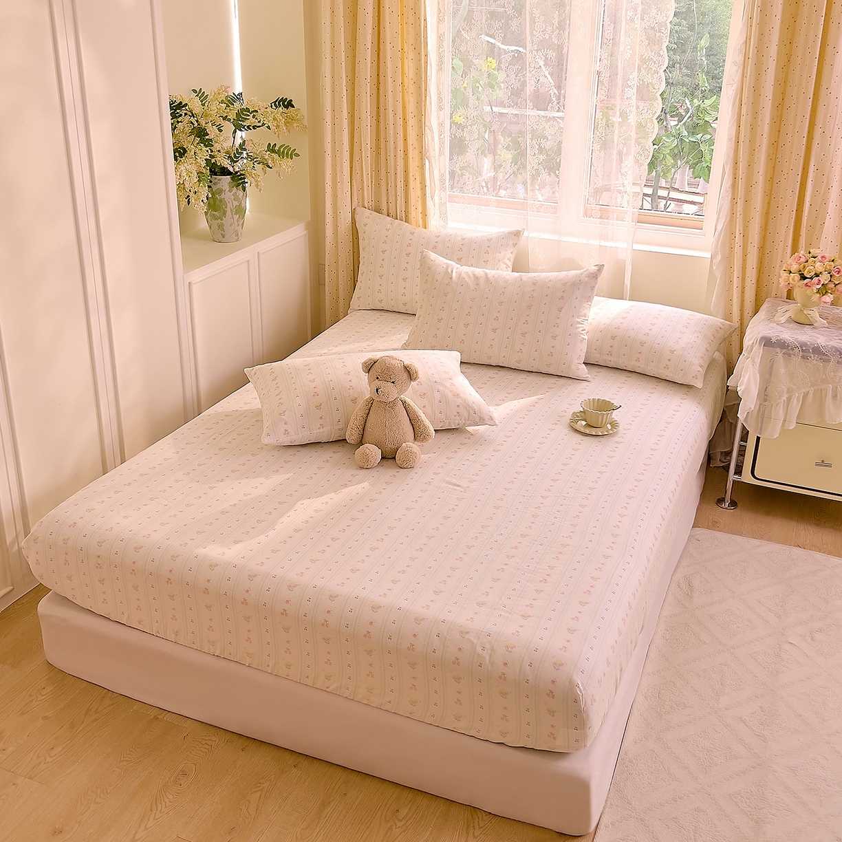 91家纺网 家纺一手货源 找家纺 DoDo 兜兜 2026新款全棉纯棉柔软双层纱单品床笠系列（可定做尺寸） 软芙