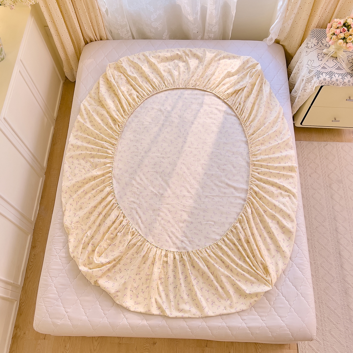 91家纺网 家纺一手货源 找家纺 DoDo 兜兜 2026新款全棉纯棉柔软双层纱单品床笠系列（可定做尺寸） 含笑-紫