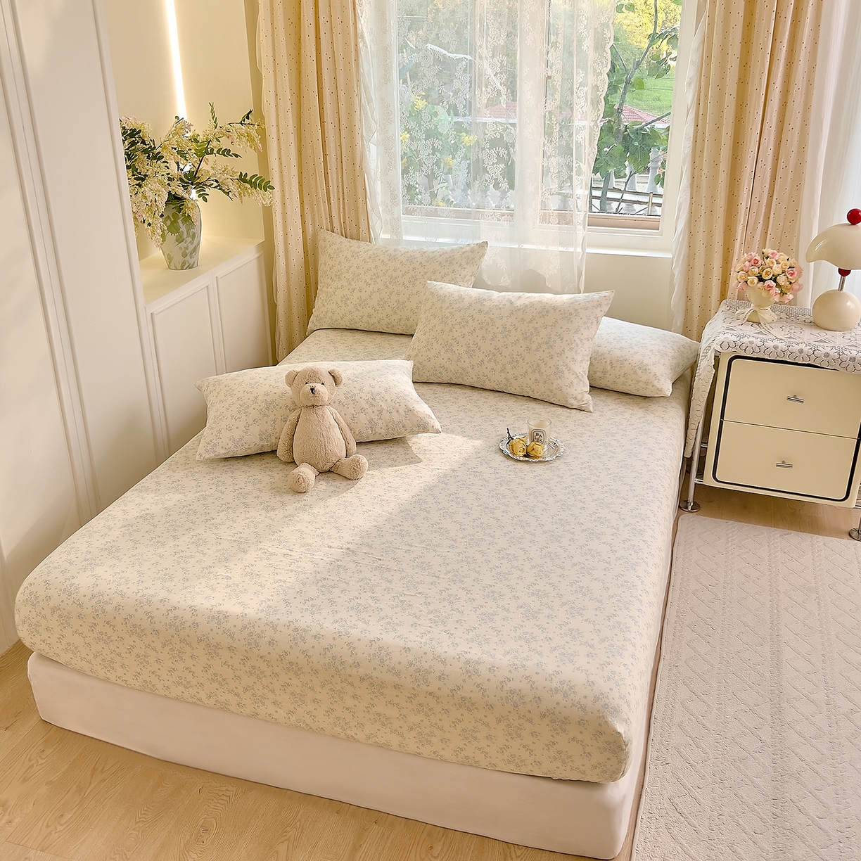 91家纺网 家纺一手货源 找家纺 DoDo 兜兜 2026新款全棉纯棉柔软双层纱单品床笠系列（可定做尺寸） 爱洛伊