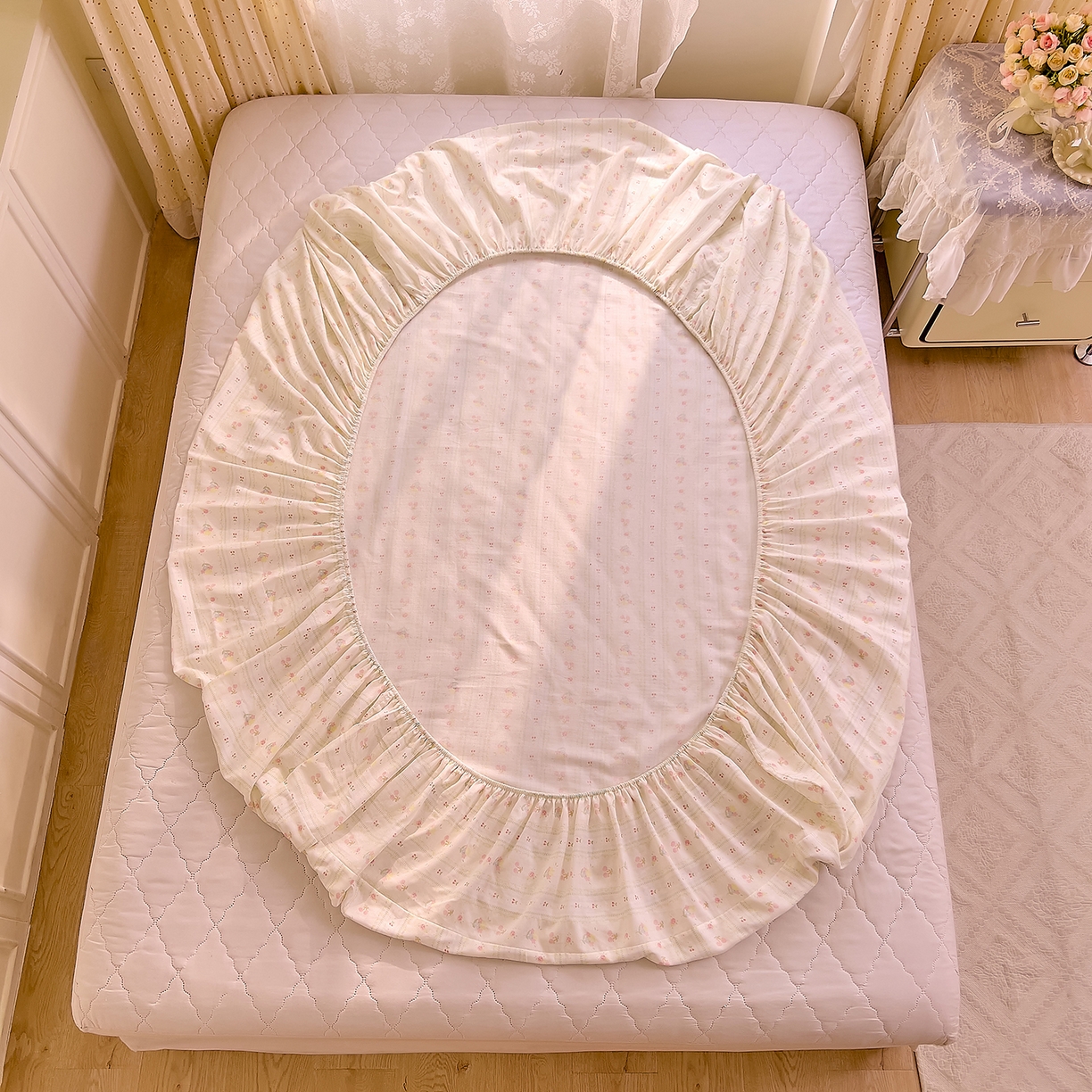 91家纺网 家纺一手货源 找家纺 DoDo 兜兜 2026新款全棉纯棉柔软双层纱单品床笠系列（可定做尺寸） 软芙