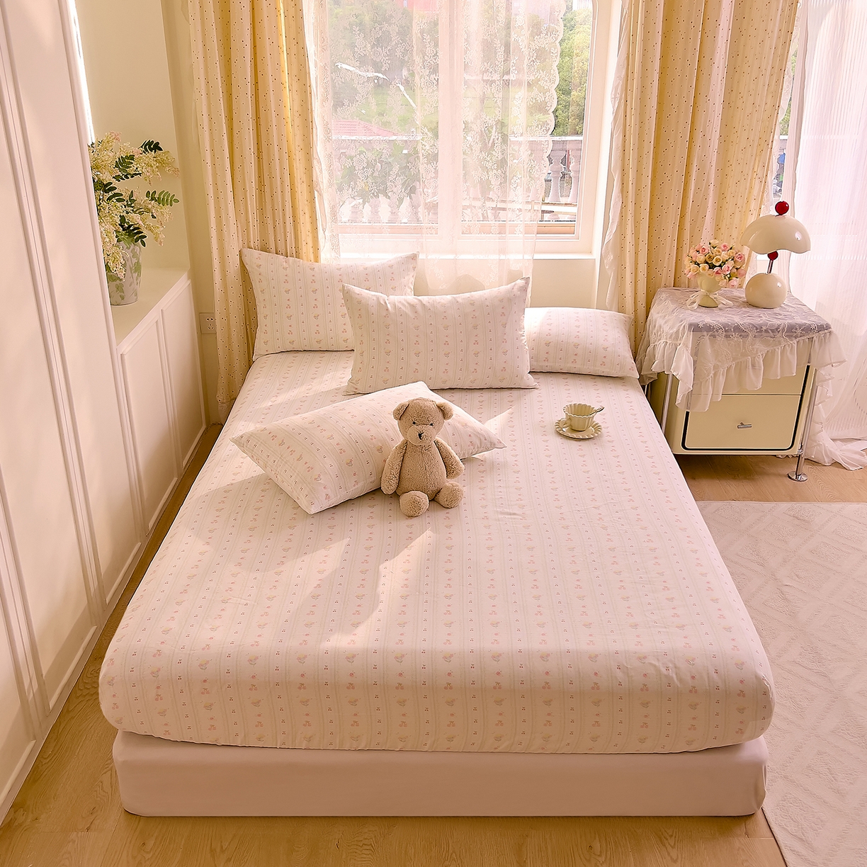 91家纺网 家纺一手货源 找家纺 DoDo 兜兜 2026新款全棉纯棉柔软双层纱单品床笠系列（可定做尺寸） 软芙