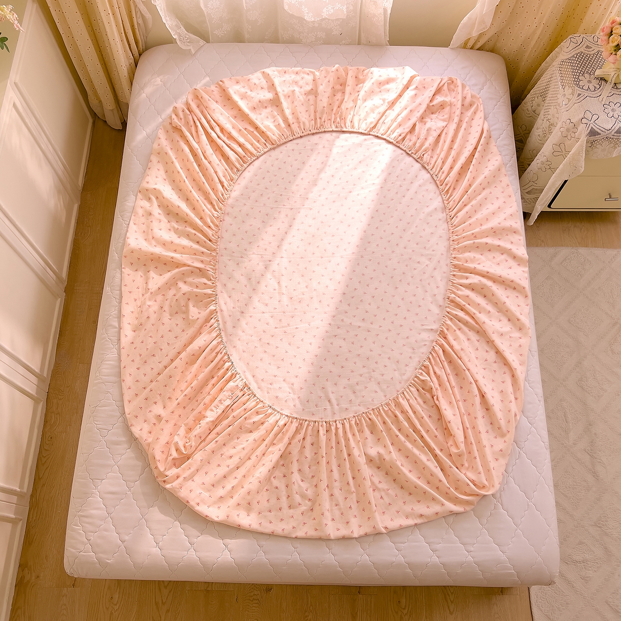 91家纺网 家纺一手货源 找家纺 DoDo 兜兜 2026新款全棉纯棉柔软双层纱单品床笠系列（可定做尺寸） 安妮