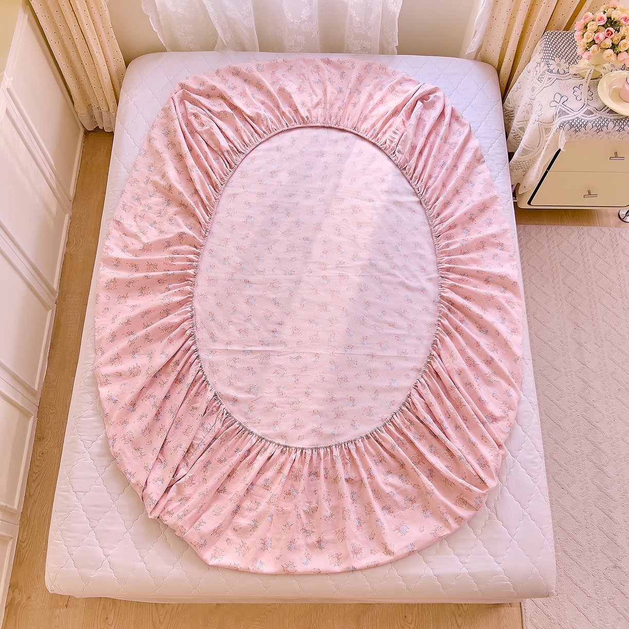 91家纺网 家纺一手货源 找家纺 DoDo 兜兜 2026新款全棉纯棉柔软双层纱单品床笠系列（可定做尺寸） 浅茉