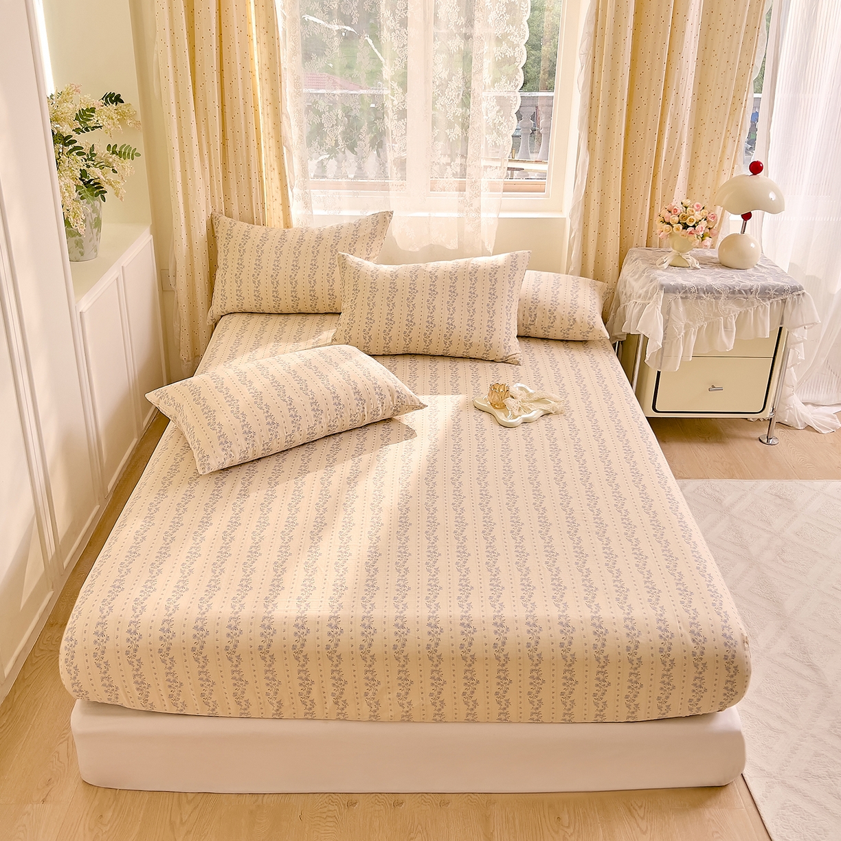 91家纺网 家纺一手货源 找家纺 DoDo 兜兜 2026新款全棉纯棉柔软双层纱单品床笠系列（可定做尺寸） 芷若