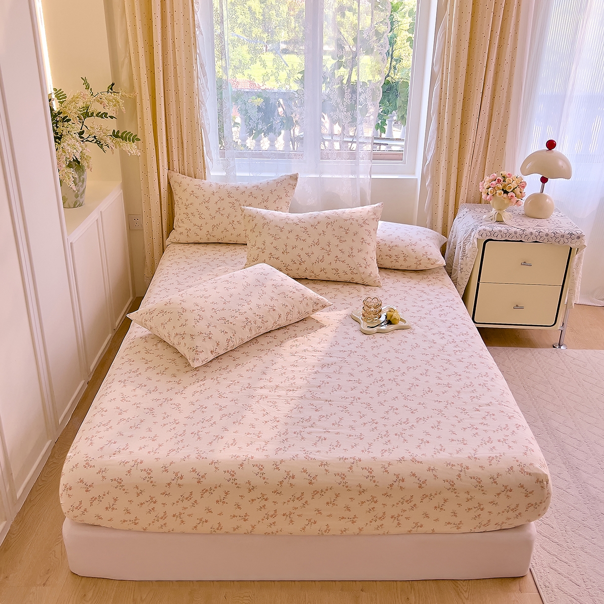 91家纺网 家纺一手货源 找家纺 DoDo 兜兜 2026新款全棉纯棉柔软双层纱单品床笠系列（可定做尺寸） 美娜