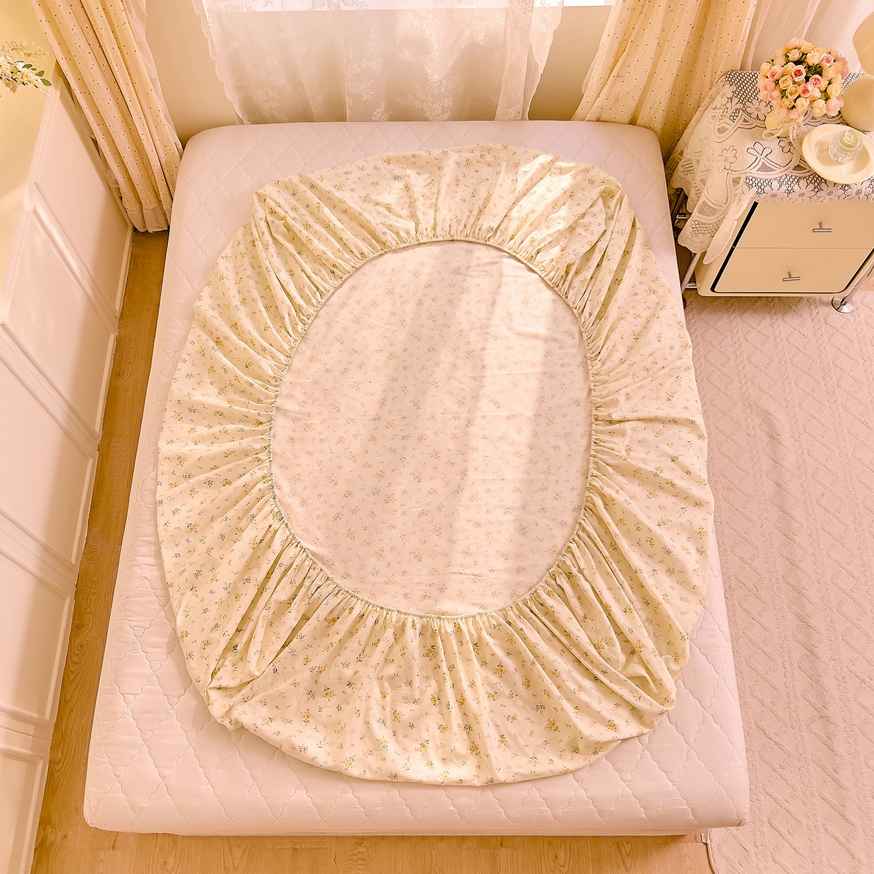 91家纺网 家纺一手货源 找家纺 DoDo 兜兜 2026新款全棉纯棉柔软双层纱单品床笠系列（可定做尺寸） 伊卡