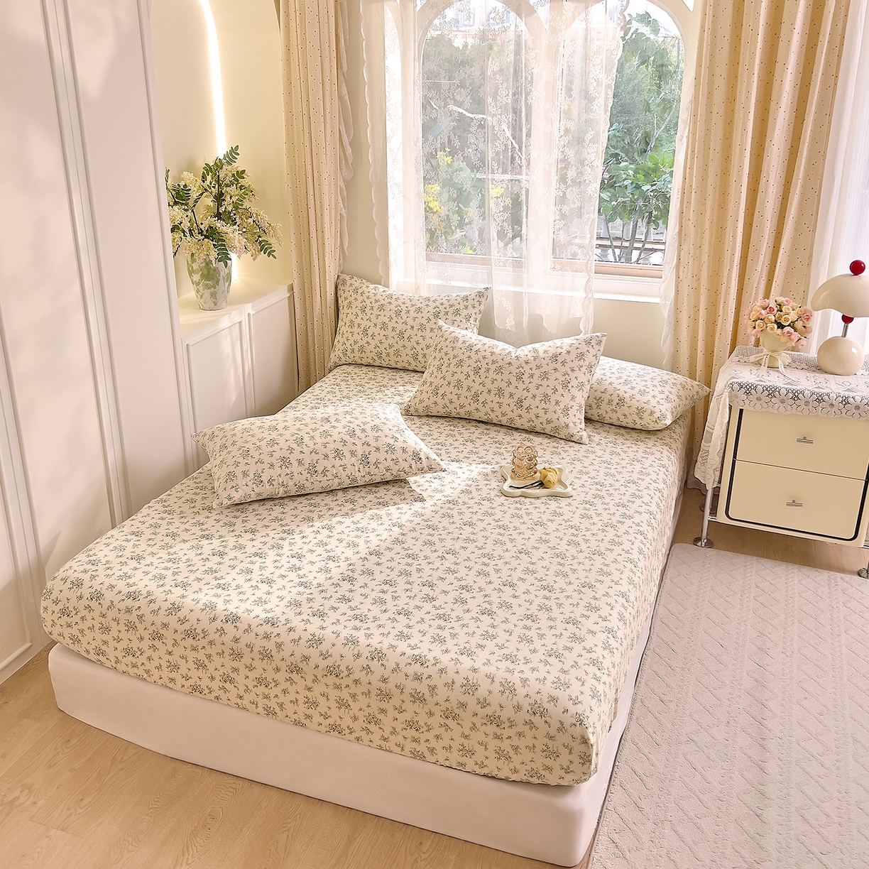 91家纺网 家纺一手货源 找家纺 DoDo 兜兜 2026新款全棉纯棉柔软双层纱单品床笠系列（可定做尺寸） 香草