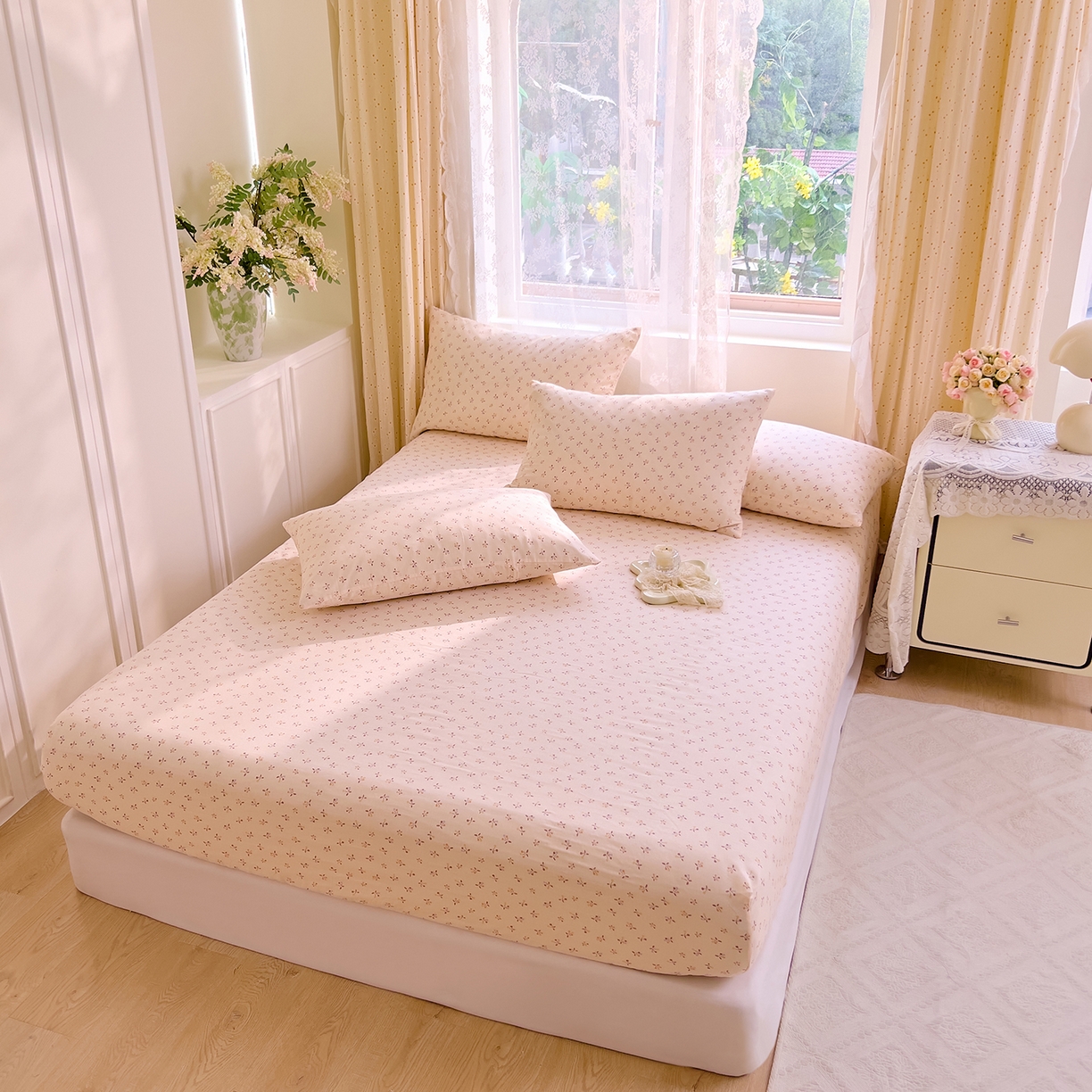 91家纺网 家纺一手货源 找家纺 DoDo 兜兜 2026新款全棉纯棉柔软双层纱单品床笠系列（可定做尺寸） 乔安娜