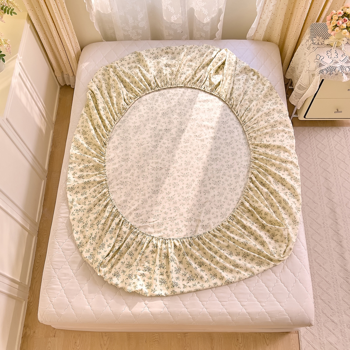 91家纺网 家纺一手货源 找家纺 DoDo 兜兜 2026新款全棉纯棉柔软双层纱单品床笠系列（可定做尺寸） 香草