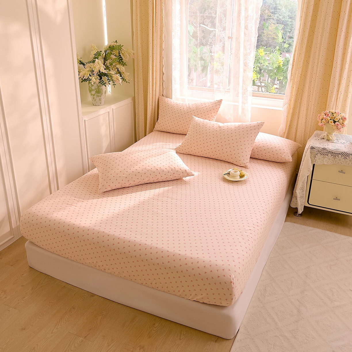 91家纺网 家纺一手货源 找家纺 DoDo 兜兜 2026新款全棉纯棉柔软双层纱单品床笠系列（可定做尺寸） 安妮