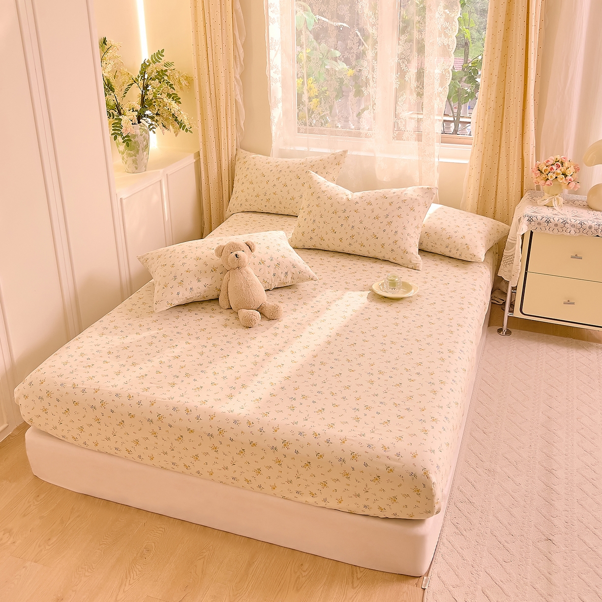 91家纺网 家纺一手货源 找家纺 DoDo 兜兜 2026新款全棉纯棉柔软双层纱单品床笠系列（可定做尺寸） 伊卡