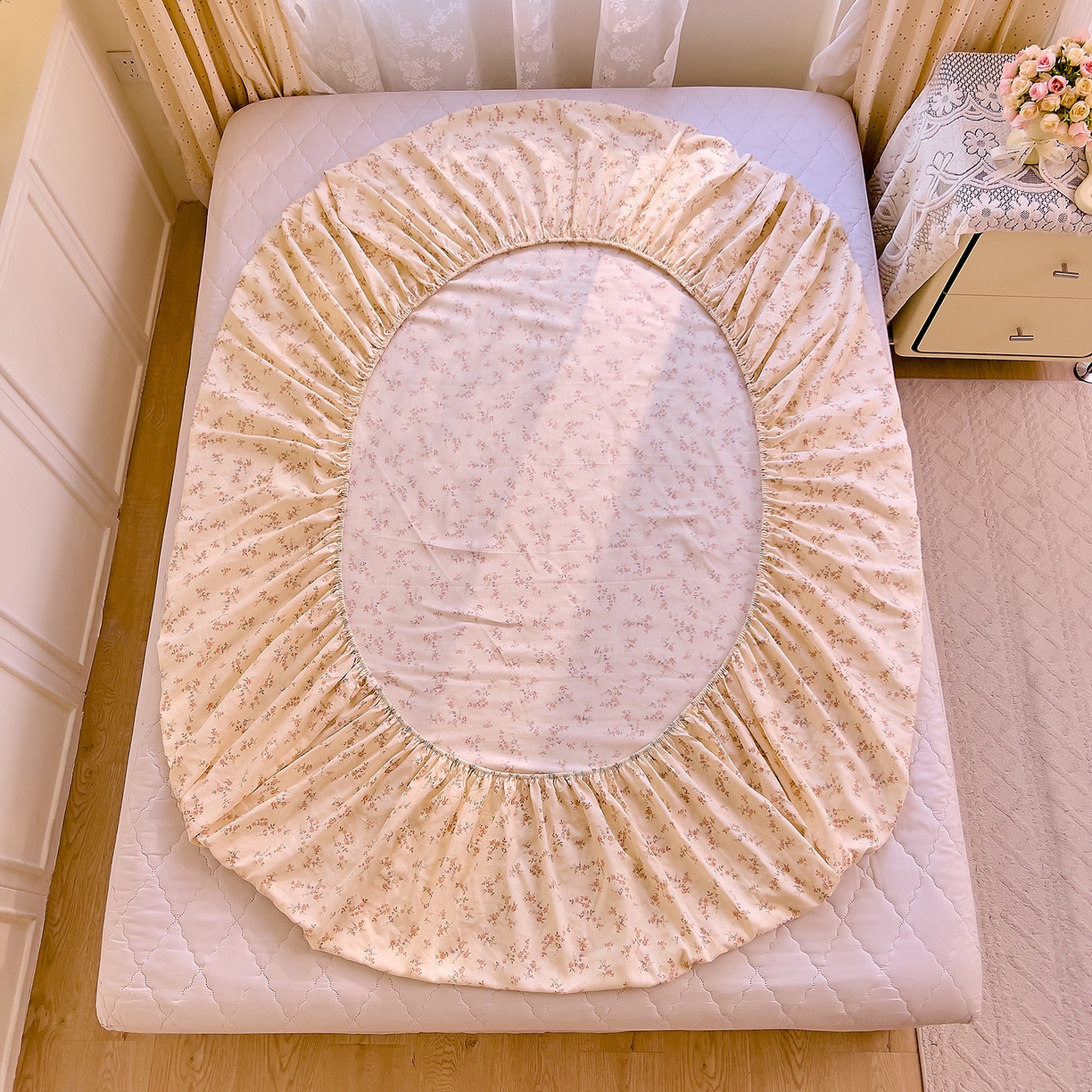 91家纺网 家纺一手货源 找家纺 DoDo 兜兜 2026新款全棉纯棉柔软双层纱单品床笠系列（可定做尺寸） 美娜