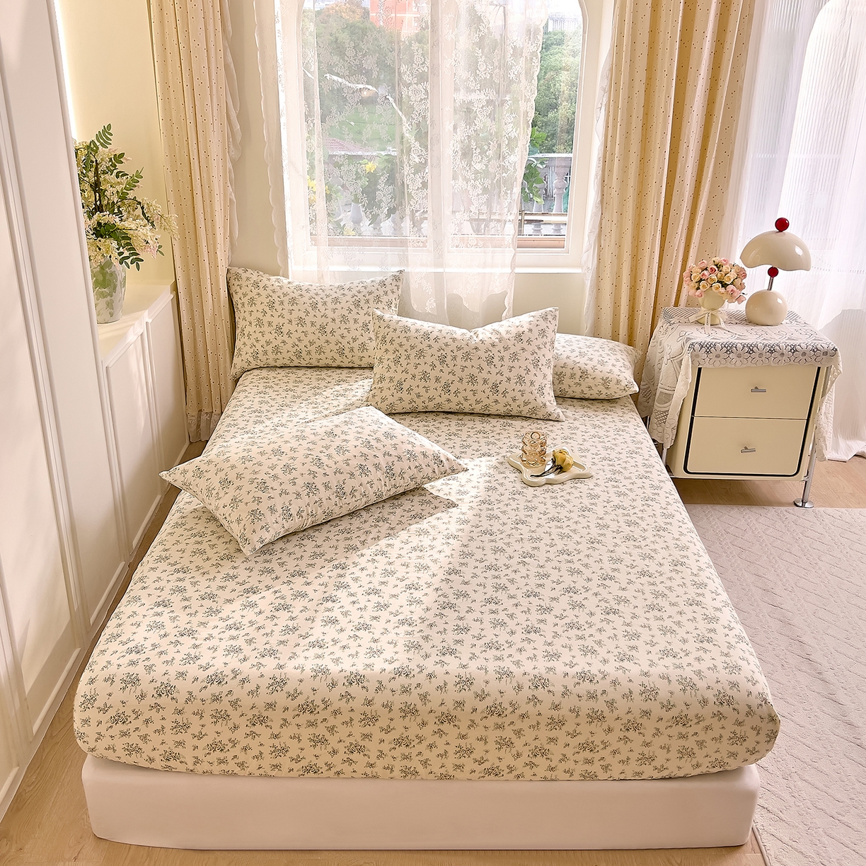 91家纺网 家纺一手货源 找家纺 DoDo 兜兜 2026新款全棉纯棉柔软双层纱单品床笠系列（可定做尺寸） 香草