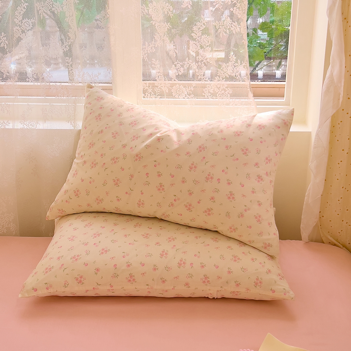 91家纺网 家纺一手货源 找家纺 DoDo 兜兜 2026新款全棉纯棉柔软双层纱单品枕套系列（可定做尺寸） 格桑花-粉