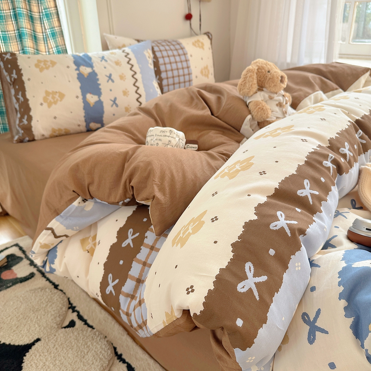 91家纺网 家纺一手货源 找家纺 （总）桃子家居 2026新款ins小清新费尔岛猫咪全棉纯棉印花四件套