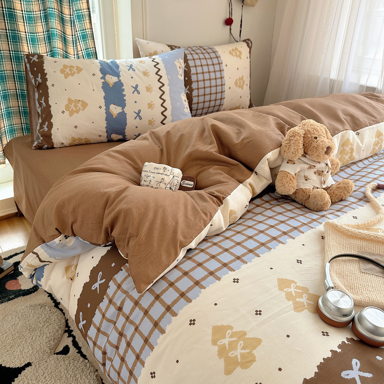 91家纺网 家纺一手货源 找家纺 （总）桃子家居 2026新款ins小清新费尔岛猫咪全棉纯棉印花四件套