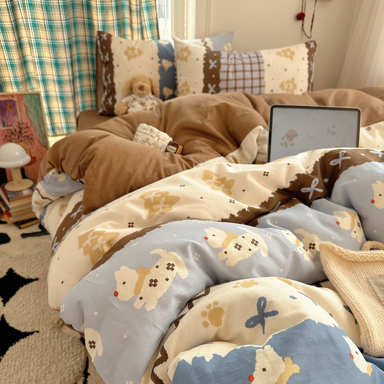 91家纺网 家纺一手货源 找家纺 （总）桃子家居 2026新款ins小清新费尔岛猫咪全棉纯棉印花四件套