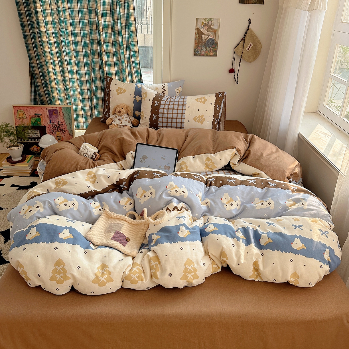 91家纺网 家纺一手货源 找家纺 （总）桃子家居 2026新款ins小清新费尔岛猫咪全棉纯棉印花四件套