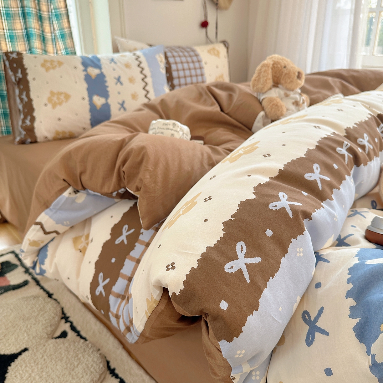 91家纺网 家纺一手货源 找家纺 桃子家居 2026新款ins小清新费尔岛猫咪全棉纯棉印花四件套 棉-费尔岛狗狗