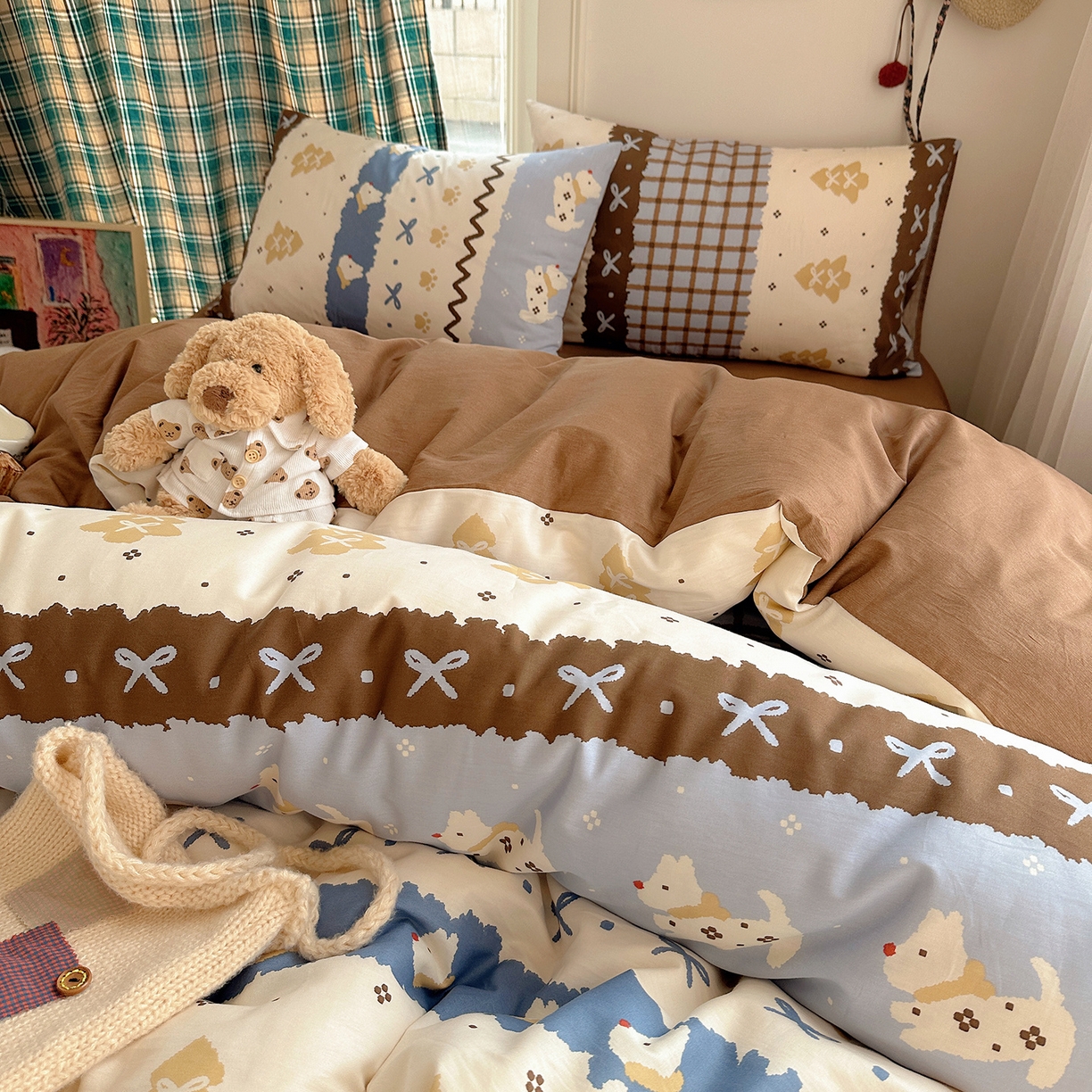 91家纺网 家纺一手货源 找家纺 桃子家居 2026新款ins小清新费尔岛猫咪全棉纯棉印花四件套 棉-费尔岛狗狗