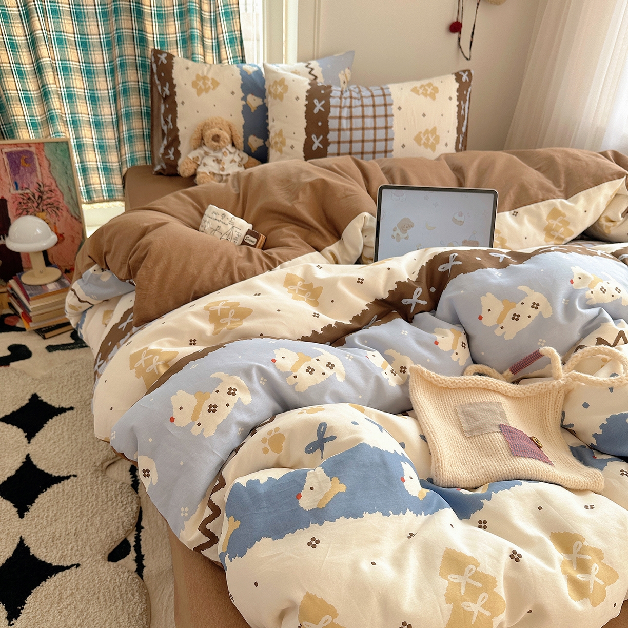 91家纺网 家纺一手货源 找家纺 桃子家居 2026新款ins小清新费尔岛猫咪全棉纯棉印花四件套 棉-费尔岛狗狗