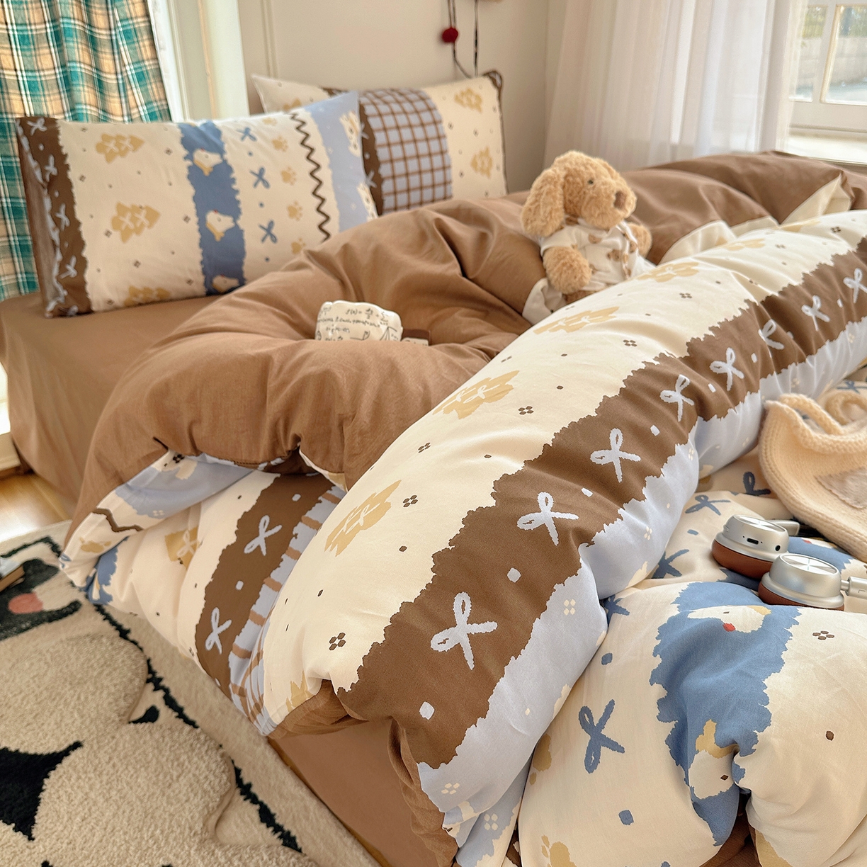 91家纺网 家纺一手货源 找家纺 桃子家居 2026新款ins小清新费尔岛猫咪全棉纯棉印花四件套 棉-费尔岛狗狗