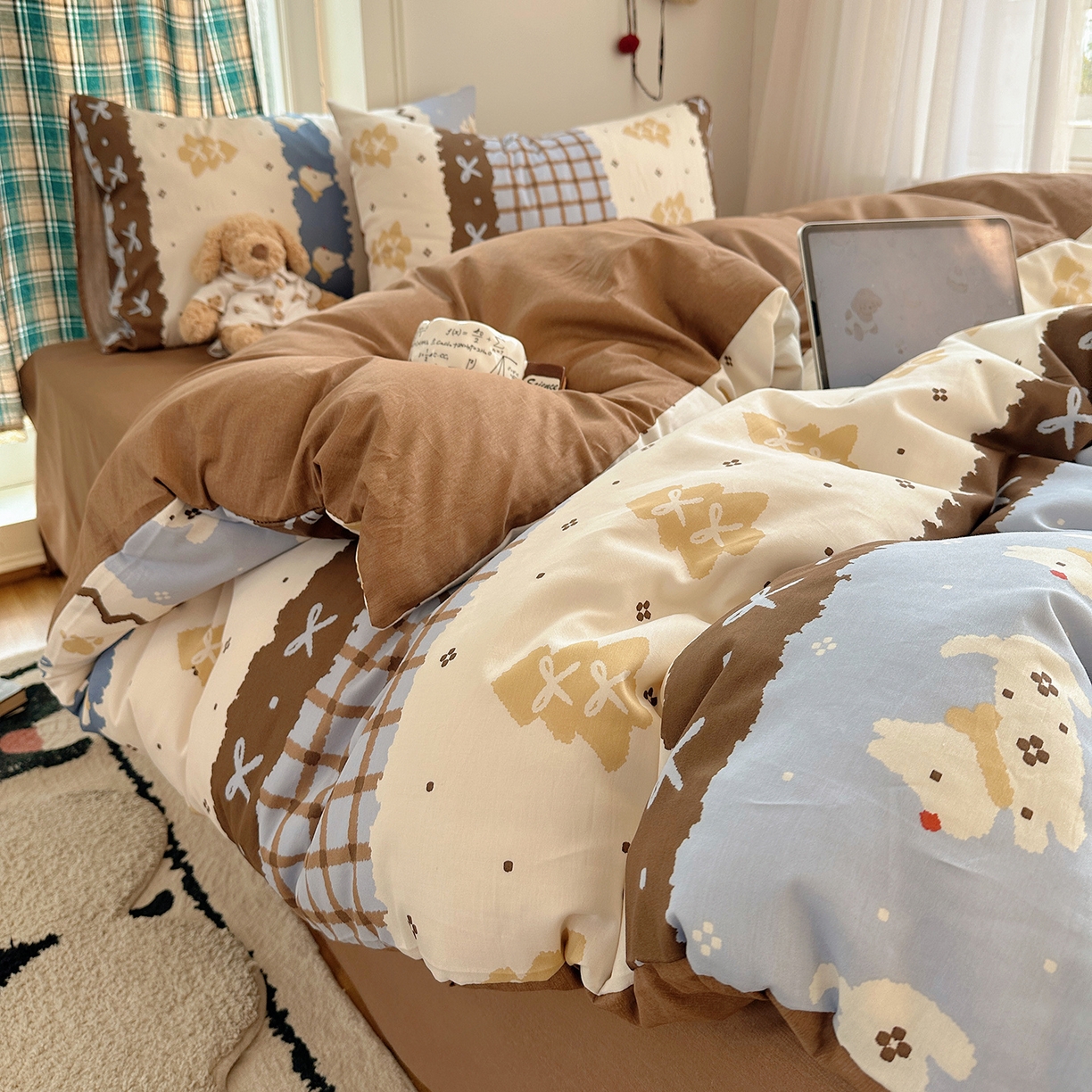 91家纺网 家纺一手货源 找家纺 桃子家居 2026新款ins小清新费尔岛猫咪全棉纯棉印花四件套 棉-费尔岛狗狗