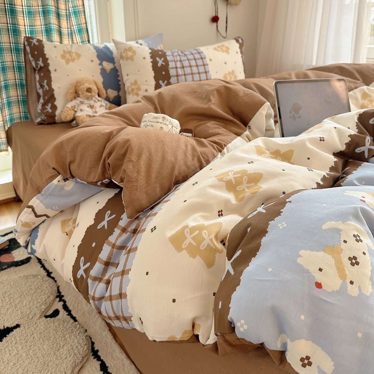 91家纺网 家纺一手货源 找家纺 桃子家居 2026新款ins小清新费尔岛猫咪全棉纯棉印花四件套 棉-费尔岛狗狗