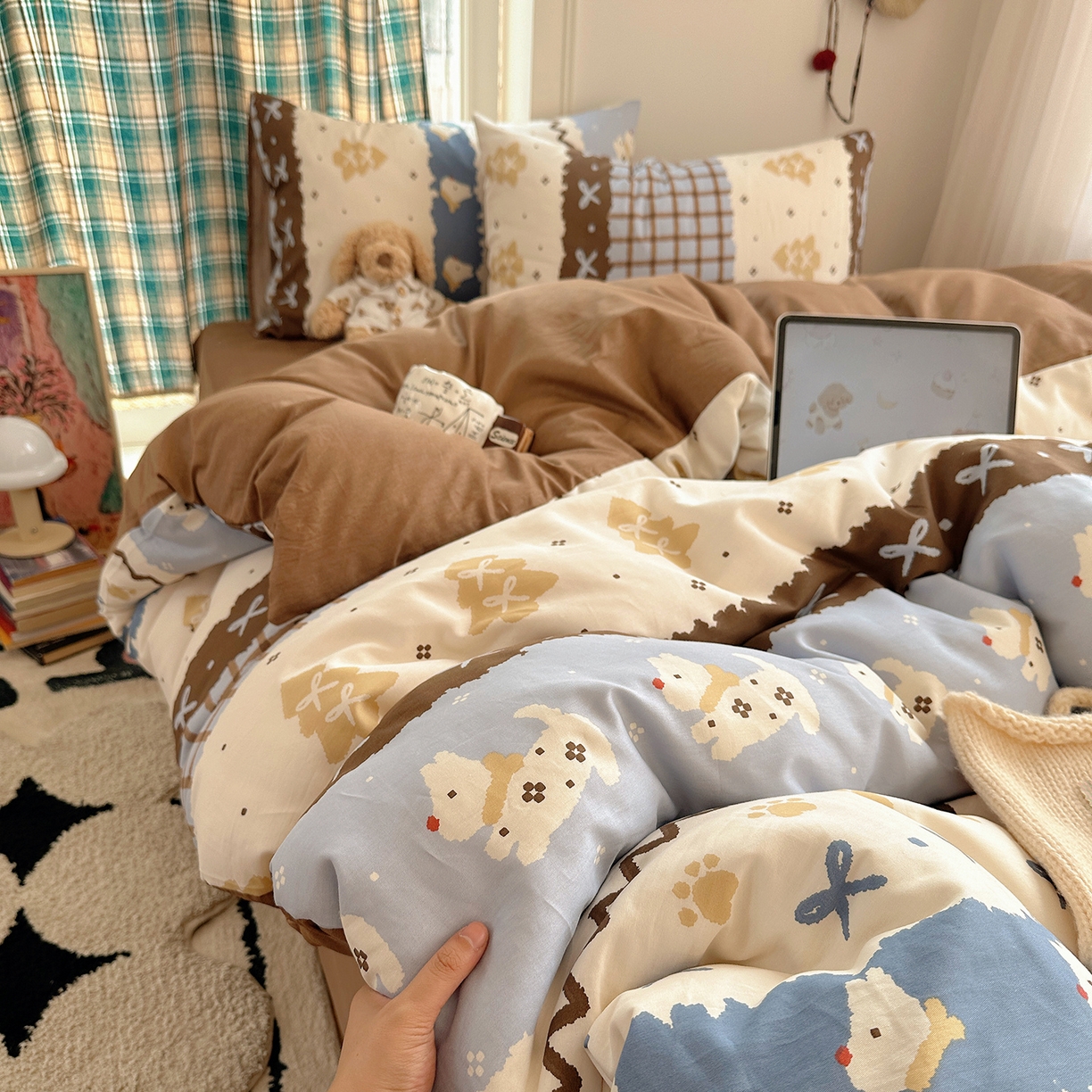 91家纺网 家纺一手货源 找家纺 桃子家居 2026新款ins小清新费尔岛猫咪全棉纯棉印花四件套 棉-费尔岛狗狗