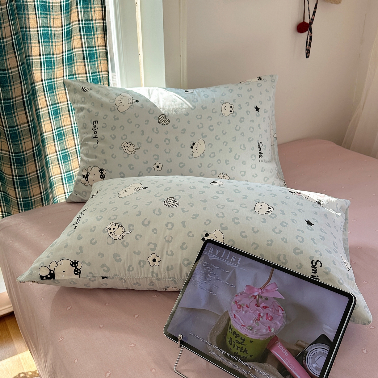 91家纺网 家纺一手货源 找家纺 桃子家居 2026新款ins小清新费尔岛猫咪全棉纯棉印花四件套 棉-蓝豹纹猫