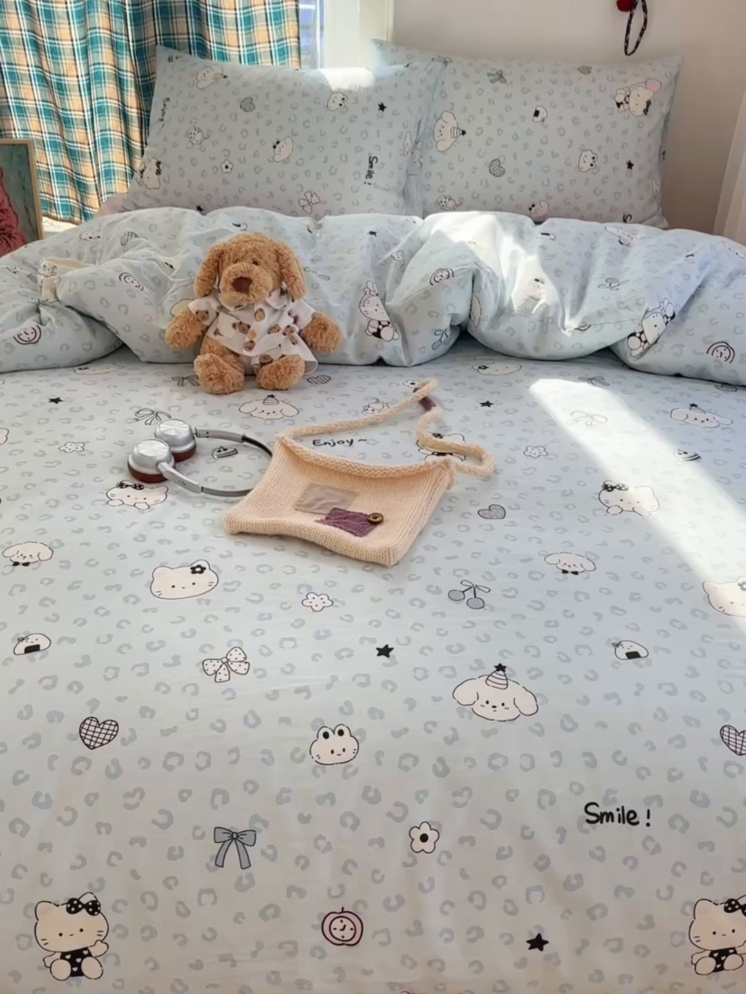 91家纺网 家纺一手货源 找家纺 桃子家居 2026新款ins小清新费尔岛猫咪全棉纯棉印花四件套 棉-蓝豹纹猫