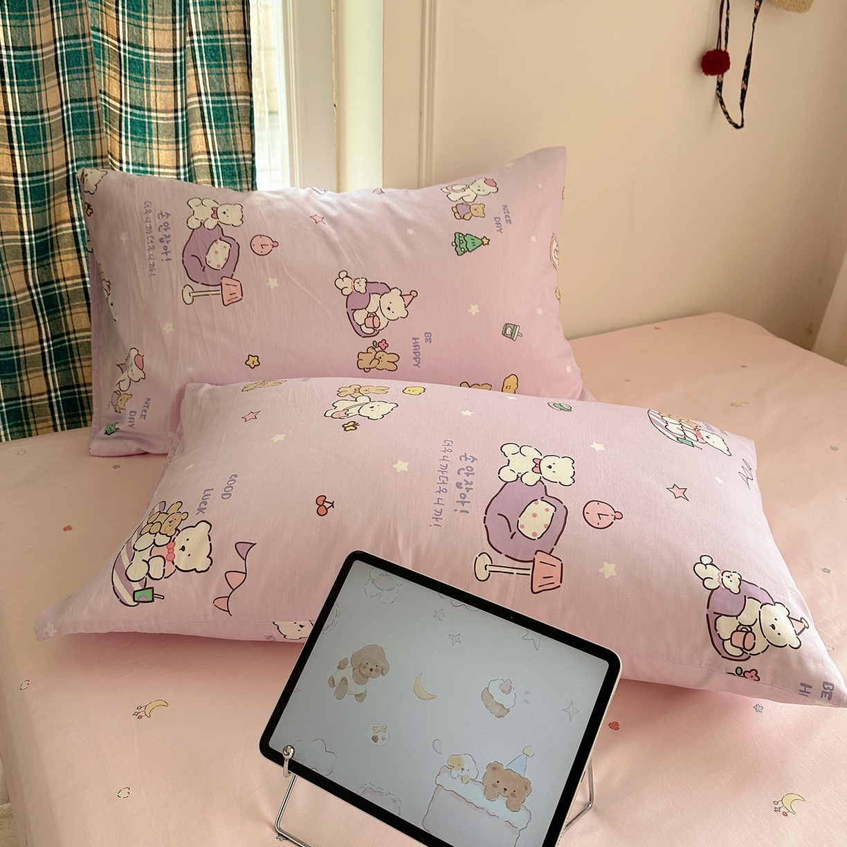 91家纺网 家纺一手货源 找家纺 桃子家居 2026新款ins小清新费尔岛猫咪全棉纯棉印花四件套 棉-美好熊兔